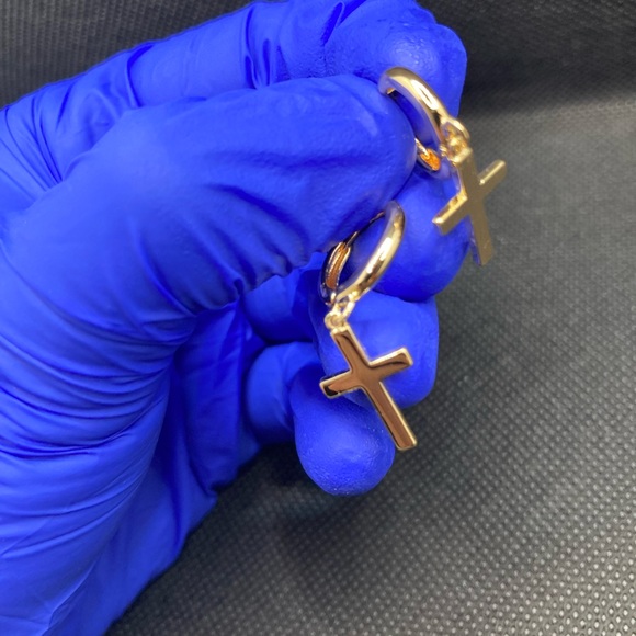 14K Gold Cross Earrings - Picture 3 of 12